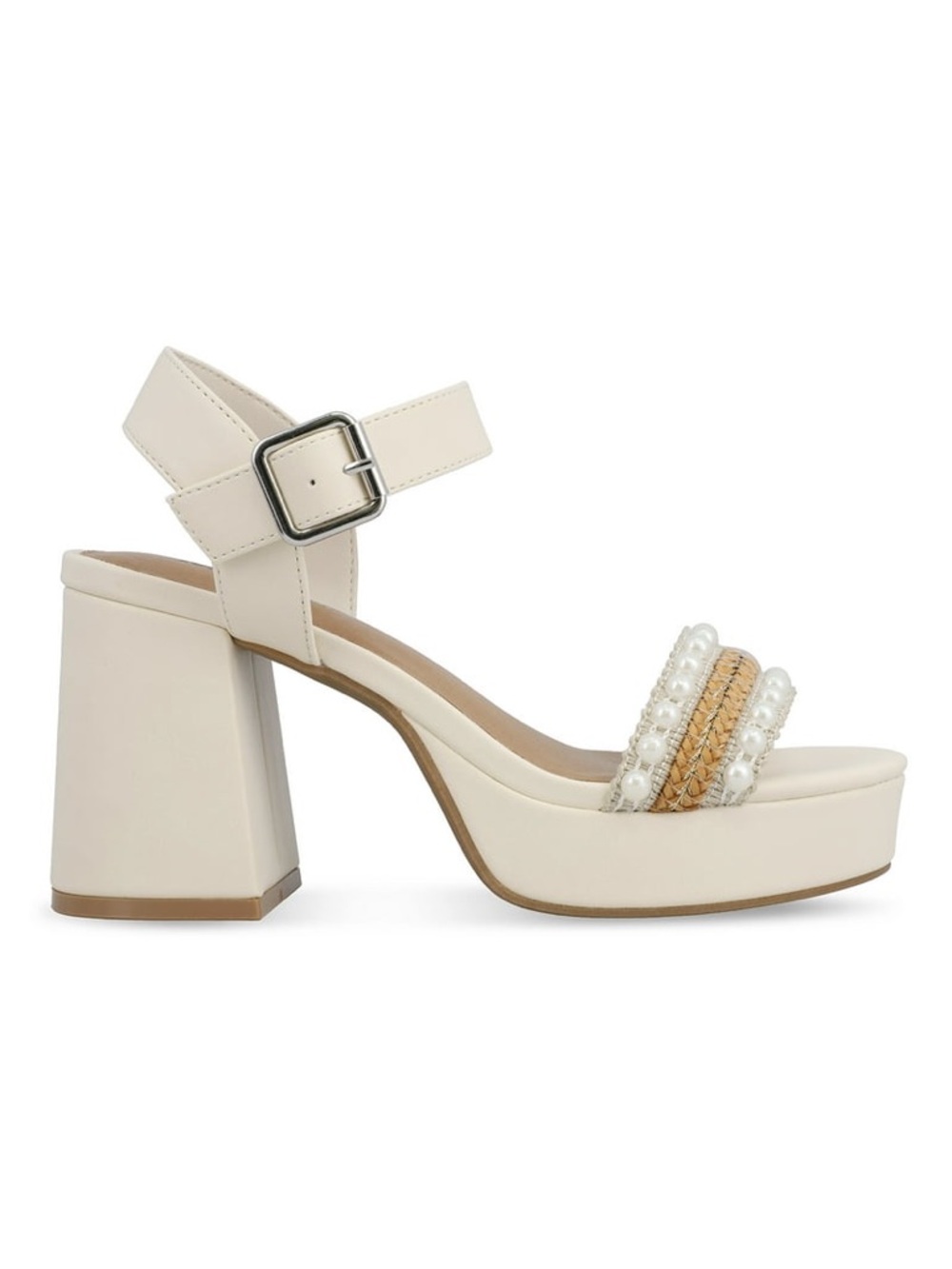 Women's Cream Platform Block Heel Sandals with Pearl Accent size 11